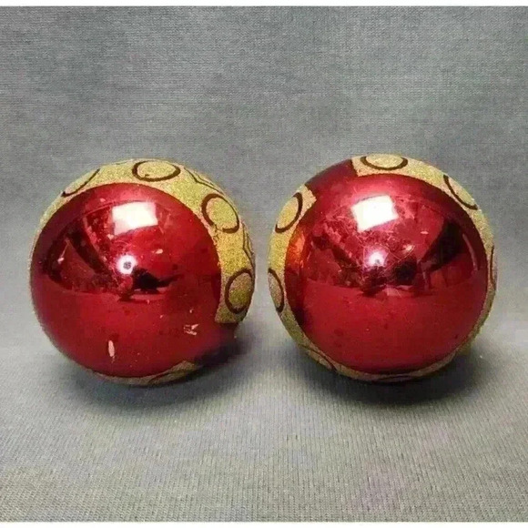 Vintage Rauch Red & Gold Glitter Mercury Glass 2.5" Ball Christmas Ornaments (2) - Picture 3 of 5